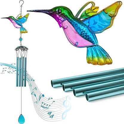 Hummingbird Wind Chimes, Wind Chimes for Outdoor, 26" Glass Painted Mobile Romantic Chimes, Patio, Balcony, Garden Decoration, Lifelike Hummingbird Deep Tone Style, Gifts for Mom