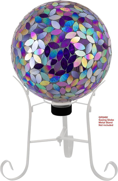 Alpine Corporation 10" Diameter Indoor/Outdoor Glass Mosaic Gazing Globe Yard Decoration, Purple Pearlized Petals Design