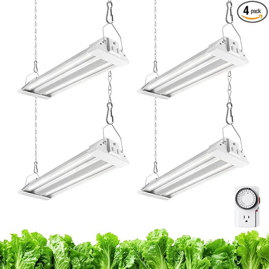 Barrina TX18 1FT Grow Light for Indoor Plants, 72W(4 x 18W, 360W Equivalent), High PPFD, 5000K Full Spectrum Grow Light Strip for Plant Shelves with On/Off Switch, Mechanical Timer, Linkable, 4 Packs