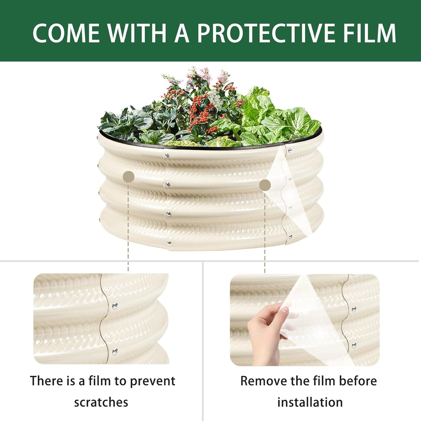 2 Pcs 2x2X1 FT Round Galvanized Raised Garden Bed Kit, White Outdoor Planter Garden Bed, Metal Raised Box for Vegetables, Fruits, Flowers & Herbs