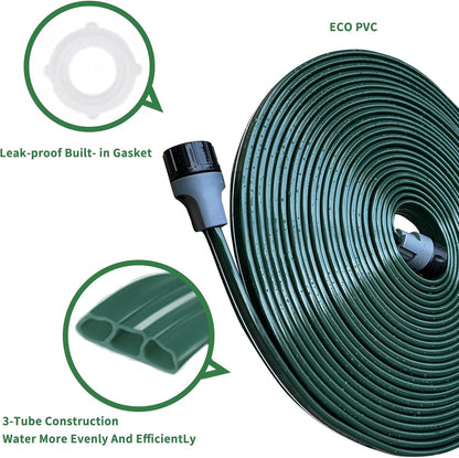 Watoo 2025 Sprinkler Hose & Soaker Hose for Yard - 75 FT Reinforced Flat Garden Hose with Holes, Heavy Duty No-Kink Lawn Irrigation Hose (Includes Stakes, High Pressure Spray)