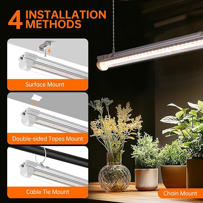 Bstrip T8 Grow Light, 1.4FT 36W (2 x 18W) Plant Lights for Indoor Growing with Timer, Full Spectrum with 660nm Red LEDs, 3467K, Ideal for Indoor Plants, Greenhouse, Seeding, Linkable Design, 2-Pack