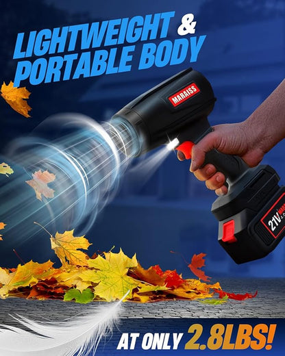 Cordless Leaf Blower with 2 X 4.0A 20000mAh Batteries Brushless Motor, Lightweight Low Decibel Turbo Jet Blower with Pro Earplugs for Patio Cleaning,Car Blowing Water, Blowing Leaves and Dust (Black)