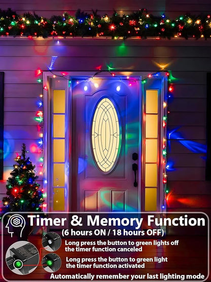 Upgraded 75.8 FT 200 LED Multicolored Christmas Lights Outdoor and Indoor, Extendable Green Wire, Memory Function & Timer & 8 Modes, Waterproof Super Bright Lights for Xmas Tree Holiday Party Garden