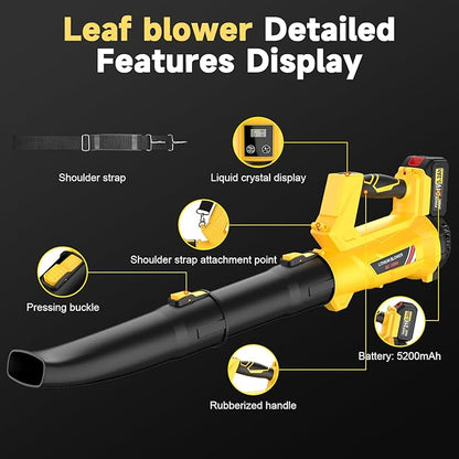 2025 New Leaf Blower, Leaf Blowers Cordless with Battery and Charger 21V 5.2Ah Battery × 2, Battery Life 50~130 Minutes, Wind Speed 150 MPH, 500 CFM blowers for Lawn Care & Garden