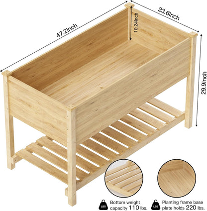 Kullavik 4 pcs Raised Garden Bed with Legs,Outdoor Elevated Cedar Wood Planter Box with Storage Shelf for Vegetables/Flowers/Herbs in Balcony/Backyard/Patio,220lb Capacity-Natural