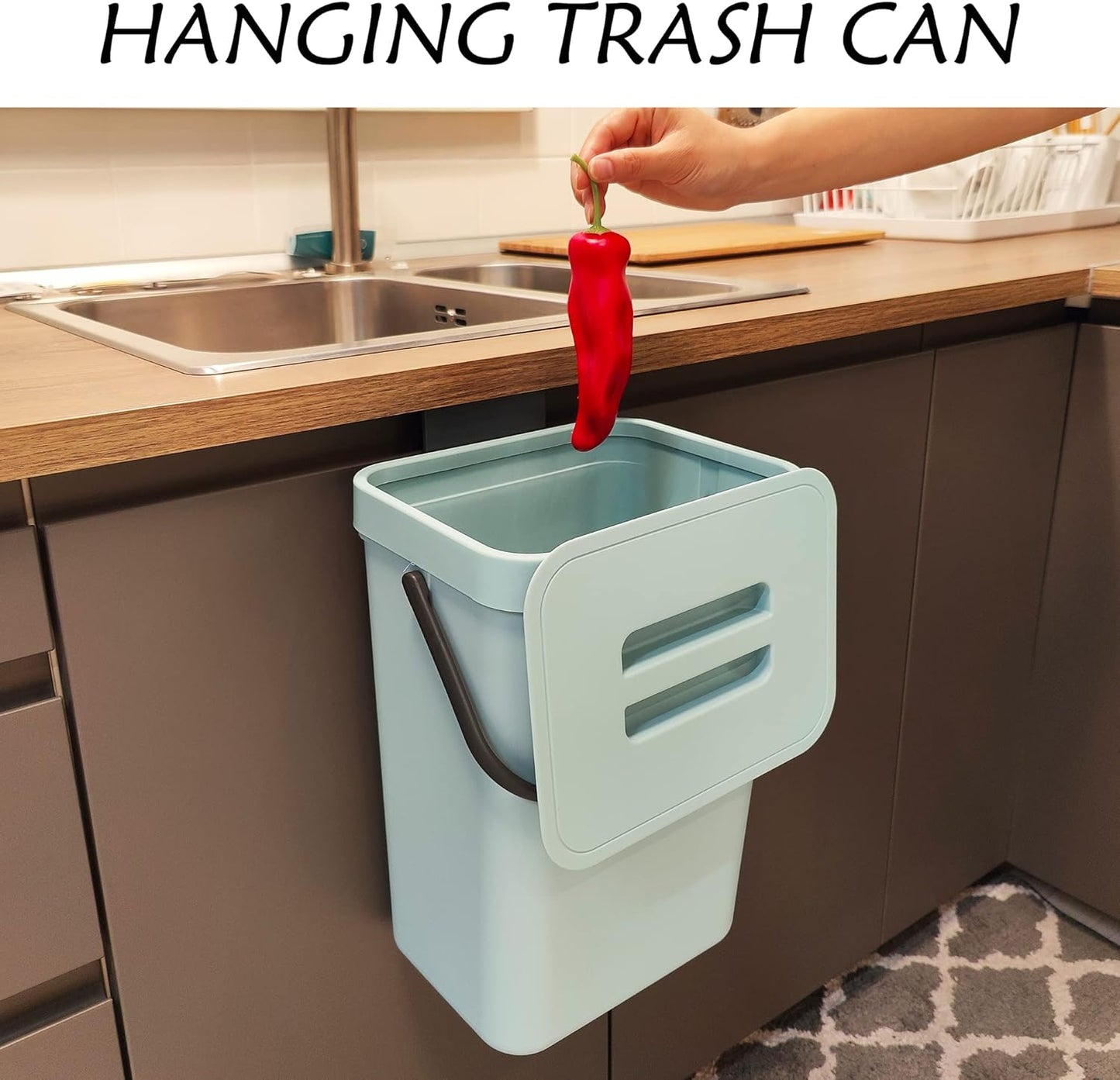 stonespace Compost Bin Kitchen, Under Sink Compost Bin Indoor Sealed, 3.2 Gallon/12L Compost Bucket for Kitchen, Wall Mounted Trash Can，Small Trash Can with Lid，1 Pack Blue