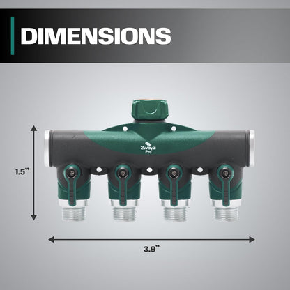 Garden Hose Splitter 4 Way - Heavy Duty Water Hose Manifold with Shut-Off Valves - Outdoor Faucet Divider and Spigot Connector for Garden, Lawn, or Patio Use - Durable Brass Pipe Splitter - Classic