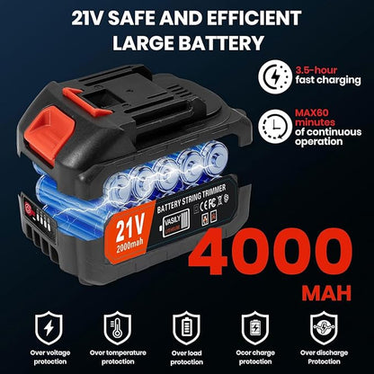 Weed Wacker Cordless,21V Electric Weed Cordless Eater Battery Powered with 2 x 4.0Ah Batteries, Edgers for landscaping/Electric Grass Trimmer/Garden Tools, Adjustable Control Lever