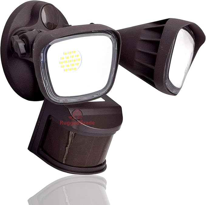 RuggedGrade 20W Turin II Series LED Security Light - LED Motion Sensor Flood Light - 2,400 Lumens - 240° Sensor - 3000K Warm White - Bronze Housing - Outdoor LED Light - DLC 5.1 Premium