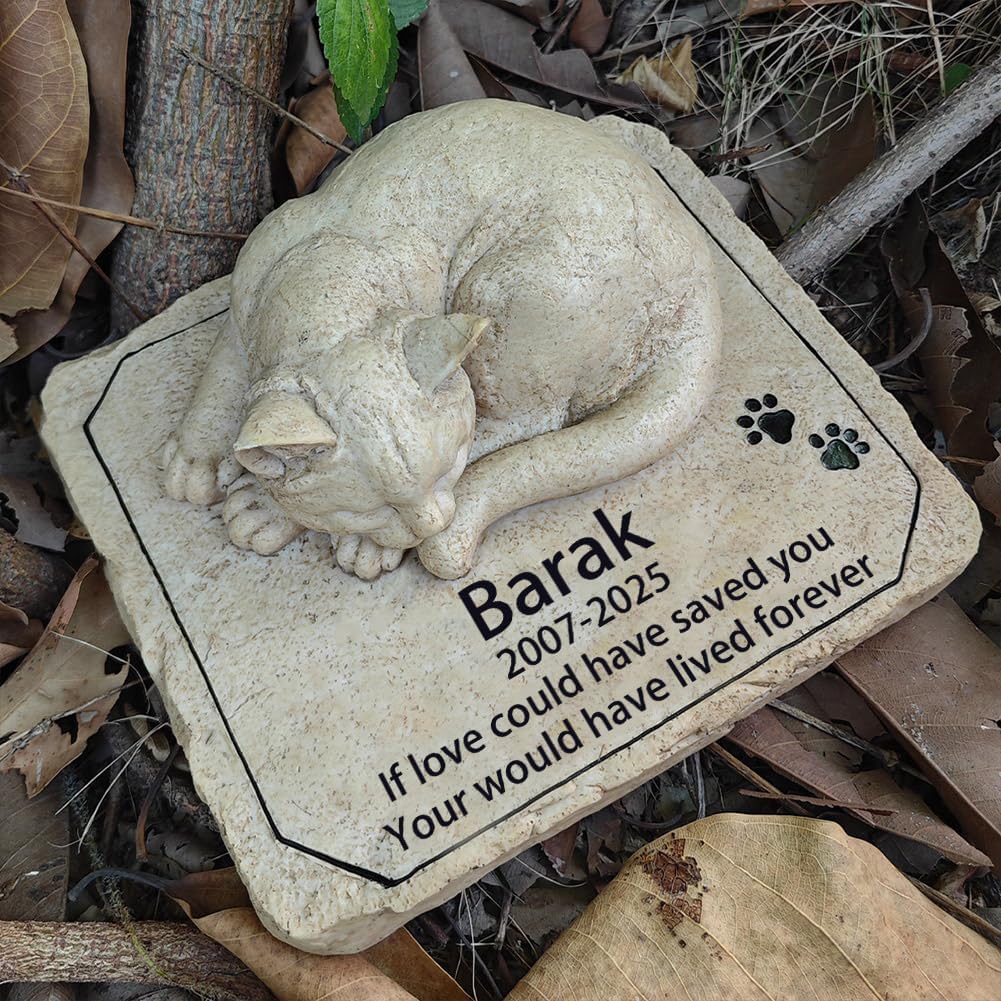 Personalized Cat Memorial Grave Marker Tribute Statue - Custom Cat Memorial Garden Stones Commemorates Our Lost Fur Baby - Pet Cat Headstone Memorial Gifts Indoor Outdoor Decor