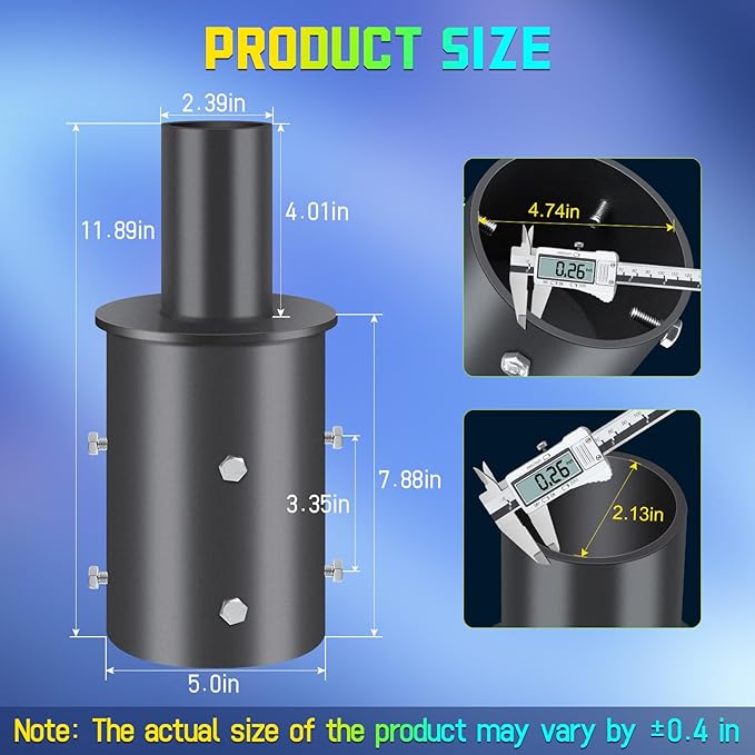 Bracket Mounting Arm for 5" Round Pole, 2 3/8" O.D. Parking Lot Light Pole Top Vertical Mount Adapter Lighting Accessories Sturdy Thicker Steel Bracket for Slip Fit Shoebox Street Lights