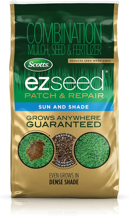 Scotts EZ Seed Patch & Repair for Sun and Shade Combination Mulch, Sun and Shade Grass Seed and Fertilizer for Bare Spots and Repair, Grows Anywhere, 10 lbs.