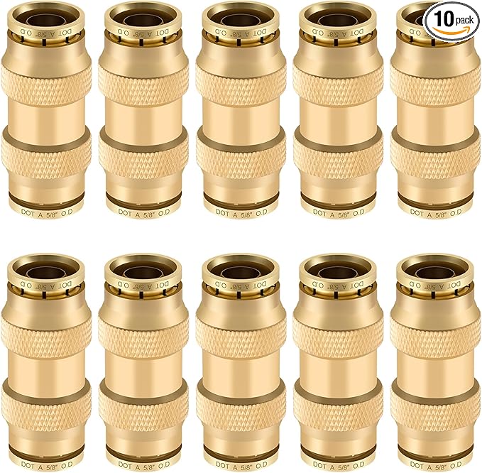 5/8" Quick Push to Connect Fittings Brass Union Straight Joint DOT Approved 5/8 inch tube OD Air Line Adapter Air Spring Suspension Kit for Car Truck Trailers and Air Brake System 10pcs