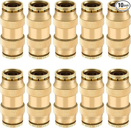5/8" Quick Push to Connect Fittings Brass Union Straight Joint DOT Approved 5/8 inch tube OD Air Line Adapter Air Spring Suspension Kit for Car Truck Trailers and Air Brake System 10pcs