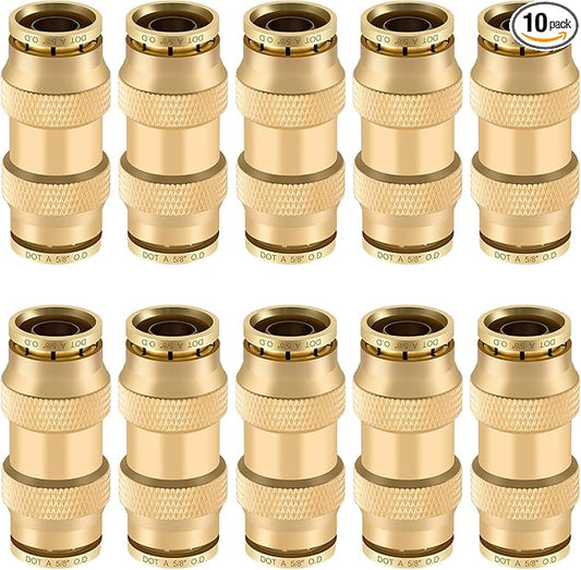 5/8" Quick Push to Connect Fittings Brass Union Straight Joint DOT Approved 5/8 inch tube OD Air Line Adapter Air Spring Suspension Kit for Car Truck Trailers and Air Brake System 10pcs