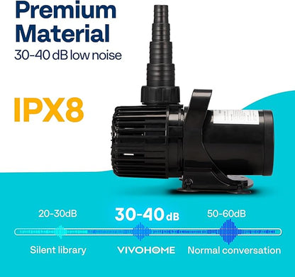 VIVOHOME 175W 3000GPH Submersible Water Pump with 180° Seamless Adjustable Nozzle and Barrier Bag for Koi Pond Waterfall Fountains Fish Tank
