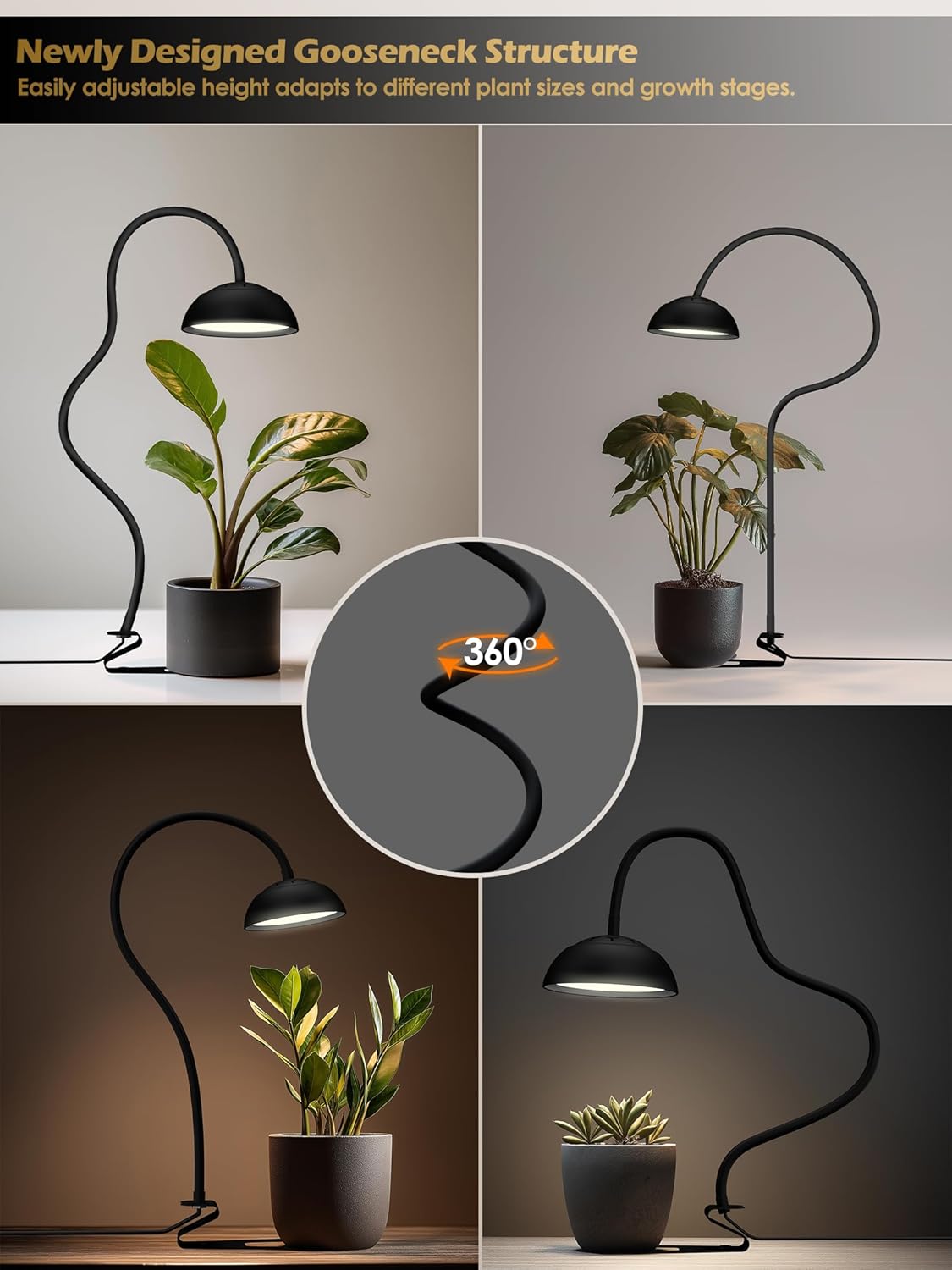 GLOWRIUM Smart Grow Lights for Indoor Plants,10W Full Spectrum LED Plant Light with 3/9/12 Timer,10 Dimmable Levels,Height Adjustable Grow Light with Base (Black)