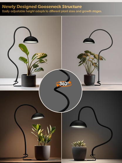 GLOWRIUM Smart Grow Lights for Indoor Plants,10W Full Spectrum LED Plant Light with 3/9/12 Timer,10 Dimmable Levels,Height Adjustable Grow Light with Base (Black)