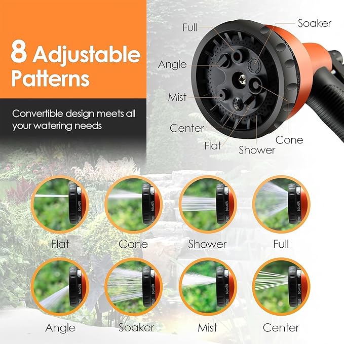 Retractable Garden Hose Reel 1/2 Inch x 100ft Wall Mounted, Auto Lock & Slow Retraction System, 8-Function Spray Nozzle, 180° Swivel Bracket, Heavy Duty Metal & PVC Construction (White, 100ft)