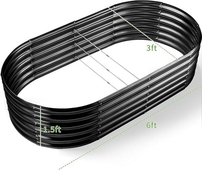 Land Guard 6x3x1.5ft Galvanized Raised Garden Bed Kit, Metal Planter Boxes Outdoor, Oval Metal Raised Garden Bed for Vegetables, Flowers (Dark Gray)