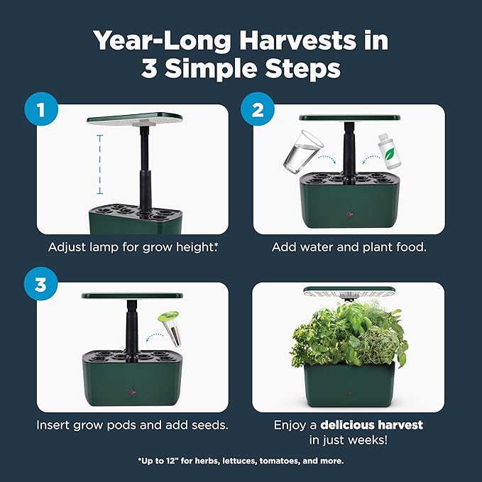 AeroGarden Harvest Lite, Indoor Garden Hydroponic System with LED Grow Light, Holds up to 6 AeroGarden Pods, Green