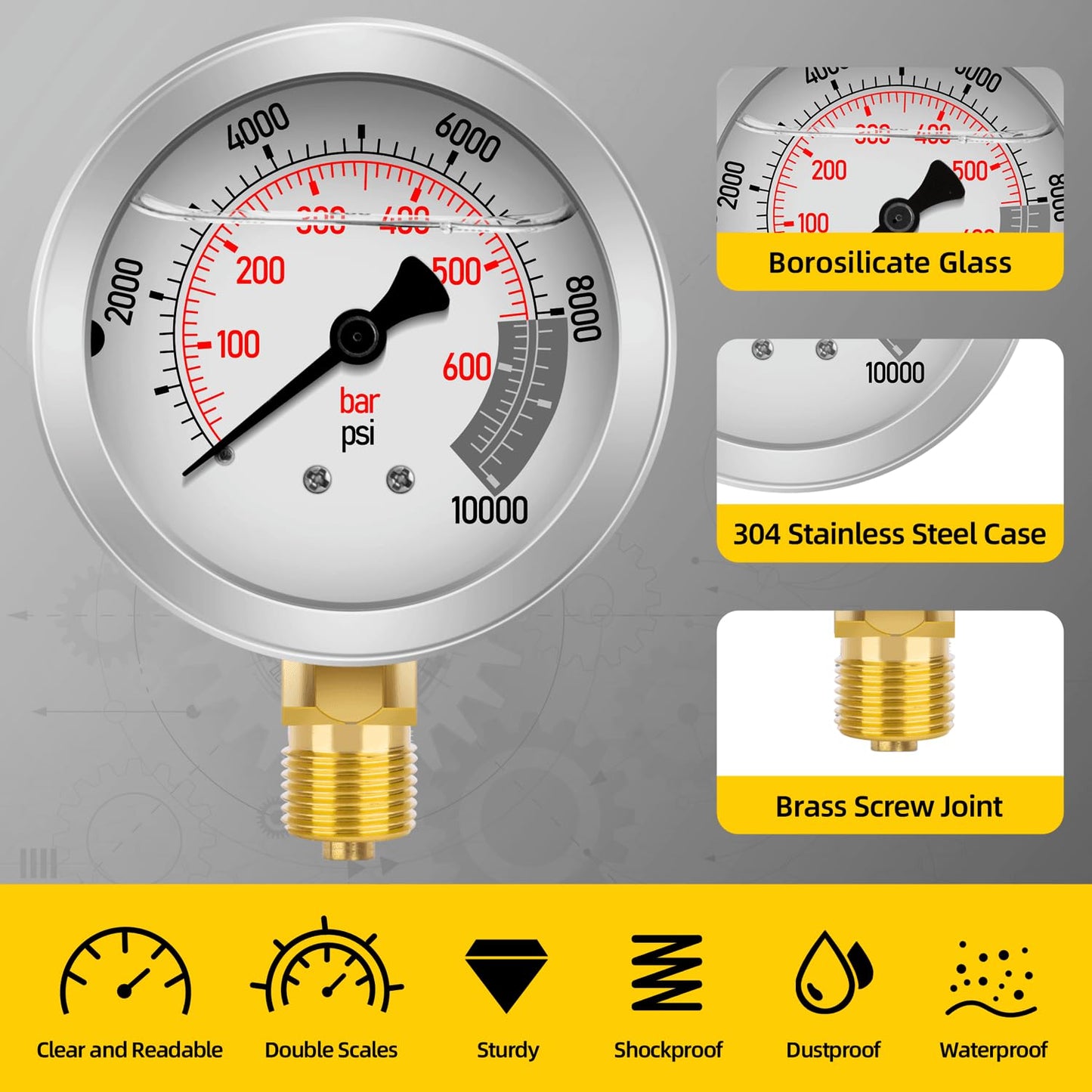 Hydraulic Pressure Test Kit with 4 Gauges (Max 10,000 PSI), 10 Test Couplings, 3 Test Hoses, Hydraulic Gauge Tester Set for Excavators, Construction Machinery, and Mining.