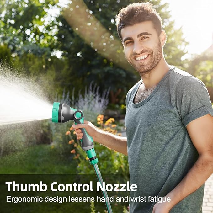 Garden Hose Nozzle, Hose Sprayer Nozzle with 10 Patterns High Pressure Water Hose Nozzle with Thumb Control, ABS Hand Spray Comfortable Grip for Outdoor Watering Plants & Lawns, Washing Cars & Pets