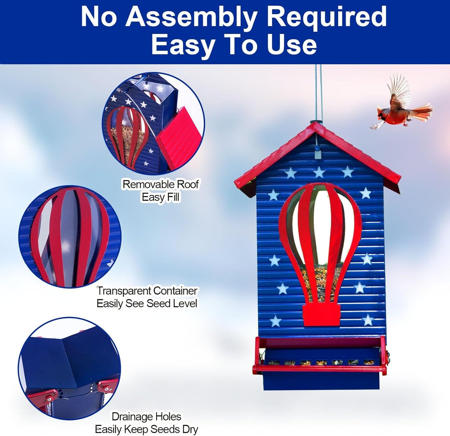 Squirrel Proof Bird Feeder, Metal Bird Seed House Feeders for Outdoors Weight -Activated Protection, Water Proof, 5 lbs Large Capacity Anit Squirrel for Outside Cardinal, Chickadee