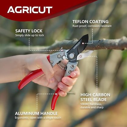 AGRICUT Pruner and Leather Holster - 1 Inch Cut Capacity Hand Clippers PU Holster for Pruning Shears
