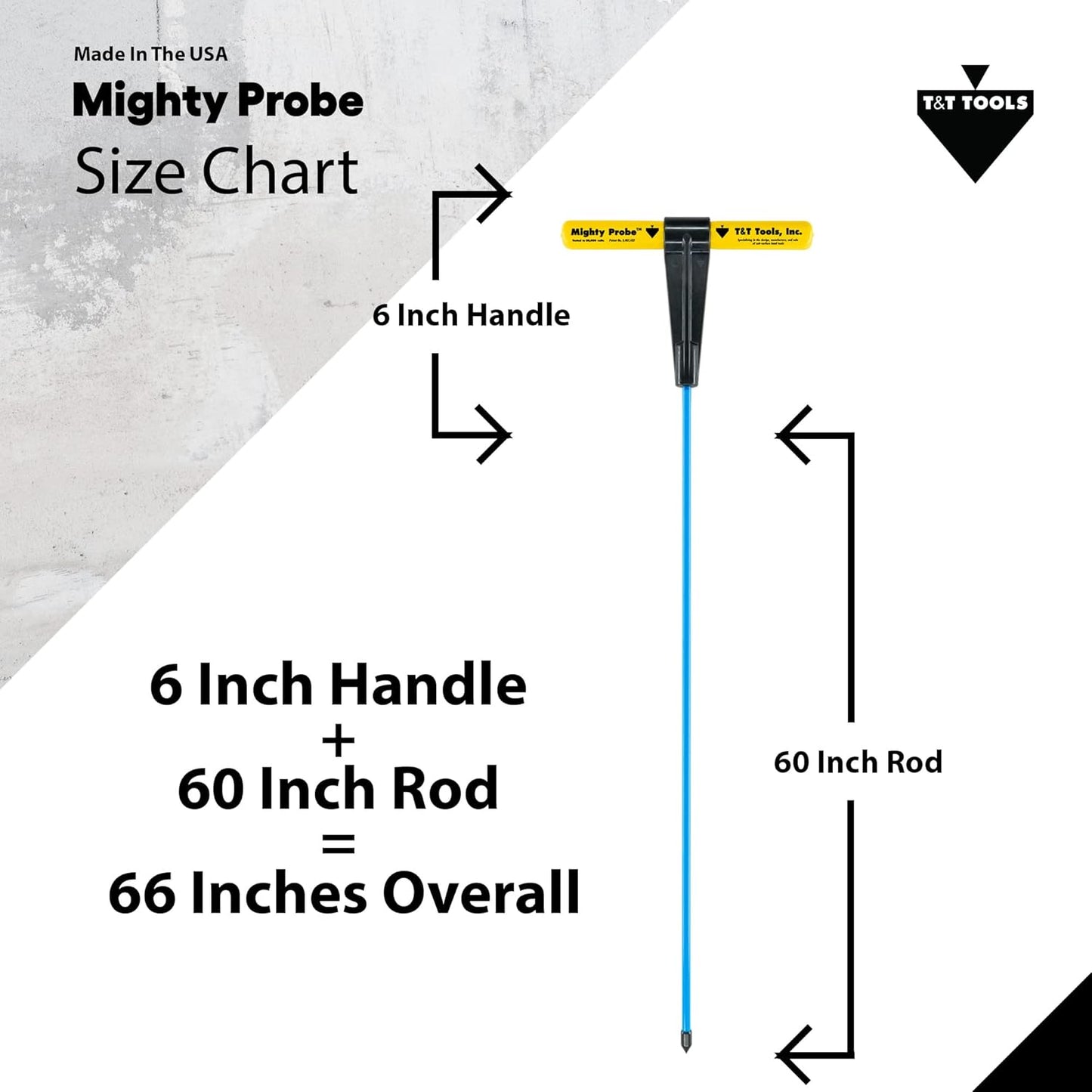 T&T Tools 66-Inch Mighty Probe Insulated Metal Soil Probe - 7/16" Hex Rod, Heavy Duty Alloy Steel Rod for Locating Underground Pipes, Septic Tanks & Soil Testing,T-Handle Design,USA-Made -1-Pack