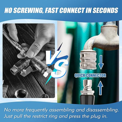 Stainless Steel Garden Hose Quick Connect Set, 3/4 Inch GHT Water Hose Fittings, Heavy Duty Quick Release Connector for Garden Hose, and Sprayers