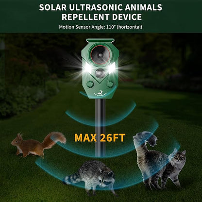 Ultrasonic Deer Repellent Devices Outdoor, 4 Pack Solar Animal Repellent Outdoor for Yard Garden Rabbit Repellent Device Effective Repel Cat, Dog, Squirrel, Deer, Raccoon, Rabbit, and Skunk