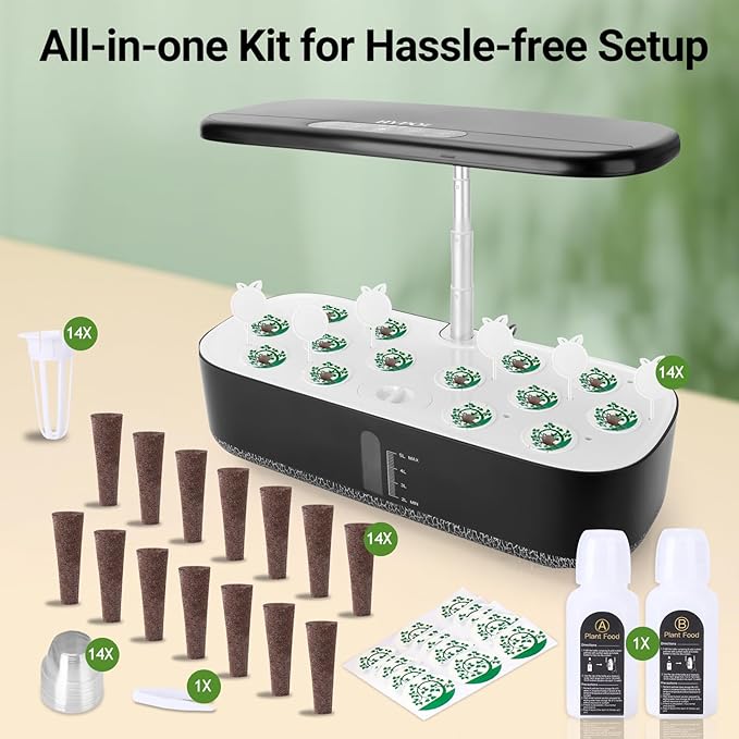 Hydroponics Growing System 14 Pods, Indoor Herb Garden with LED Grow Light, 5L Water Tank, Hydroponic Grow Kit with 3 Auto-Timers, Rotatable Light Panel, Gardening Kit Gifts