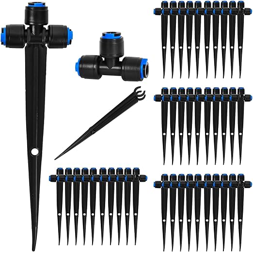 40 Pack 1/4" Drip Irrigation Tee Connectors, Quick Connect Universal Drip Irrigation Tubing Coupling Valve, Connector Locking Fitting for Sprinkler or Drip Irrigation System