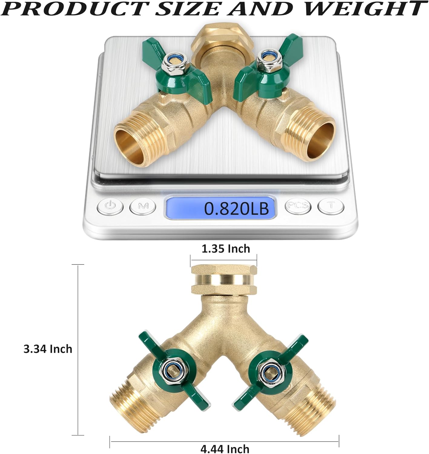 STYDDI Garden Hose Splitter Full Flow, Brass Heavy Duty Hose Splitter 2-Way High Flow, All Metal Hose Y Splitter with Shutoff, Outdoor Faucet Splitter Hose Connector, Water Hose Y Valve Tap Adapter