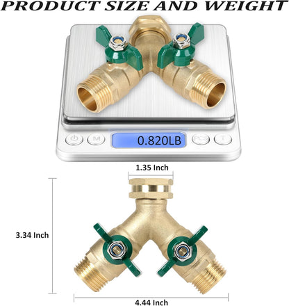 STYDDI Garden Hose Splitter Full Flow, Brass Heavy Duty Hose Splitter 2-Way High Flow, All Metal Hose Y Splitter with Shutoff, Outdoor Faucet Splitter Hose Connector, Water Hose Y Valve Tap Adapter