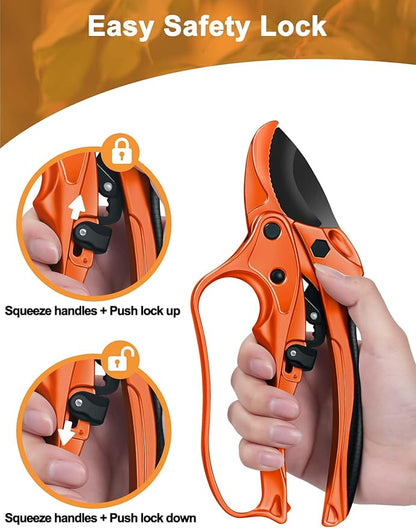 Ratchet Anvil Pruning Shears for Gardening Heavy Duty, Labor-Saving Design Garden Clippers for Arthritis Weak Hands, 3/4" Cut Capacity Branch Cutter for Tree Trimming, Flower, Rose, Plant