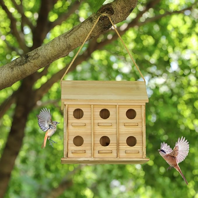 Bird Houses for Outside - Large Bird House for 12 Bird Families Outdoor Bird House for Bluebird Finch Cardinals Bird Houses for Outdoor Hanging Birdhouse for Garden (Wood, Set of 1)