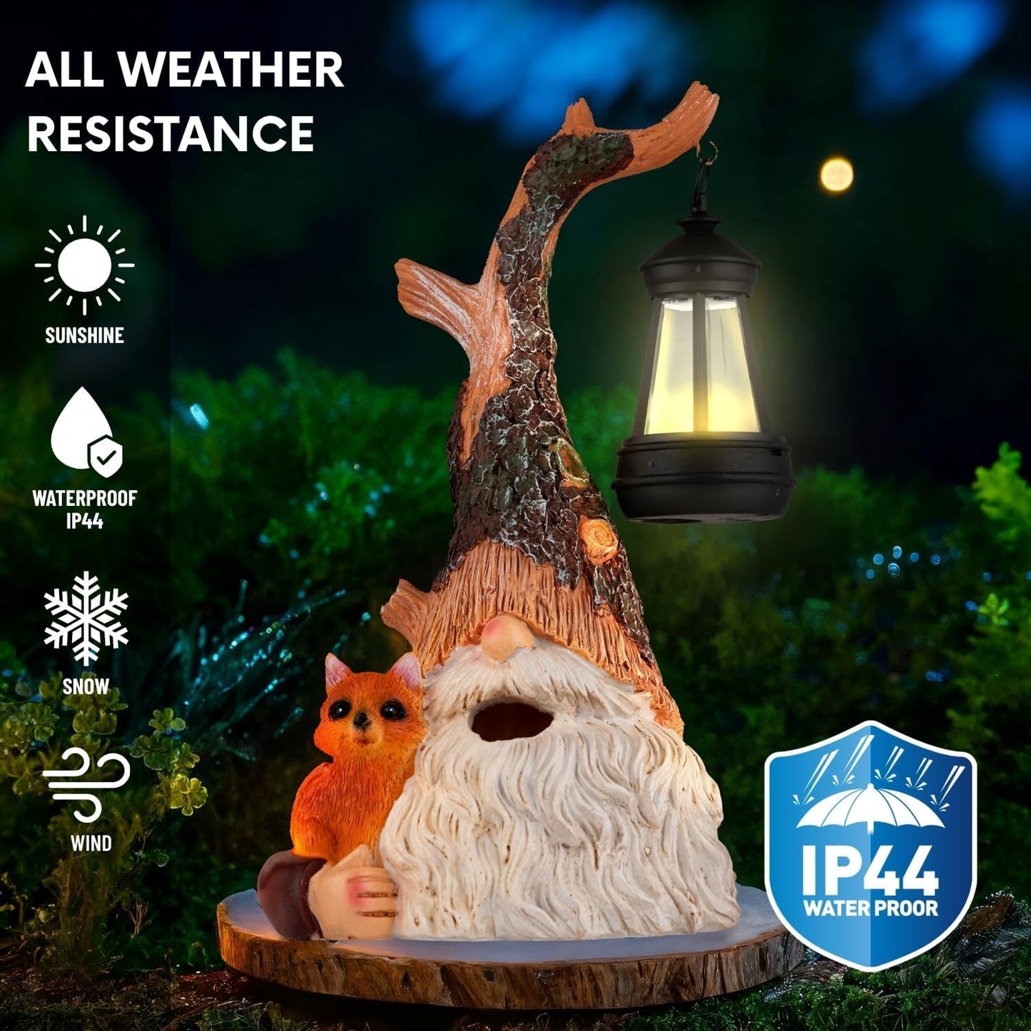 Solar Fox Gnomes Garden Statue with Lantern, Outdoor Resin Decor for Lawn, Yard, Patio – Whimsical Gift for Mom, Women, Grandma (Fox Gnomes)