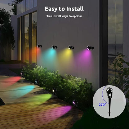 Smart RGBW Spot Lights Outdoor, 8 Pack Low Voltage Landscape Lighting with APP & Remote control, Waterproof and Timing, Color Changing Outdoor Spot Lights for Yard Christmas Halloween Spotlights