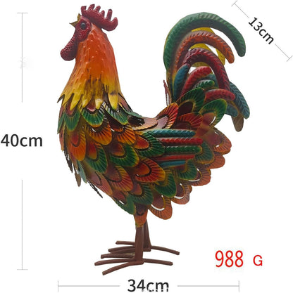Metal Rooster Decor， Chicken Animal Yard Art Lawn Ornament Figurines Artwork for Outdoor, Patio,Backyard and Home Kitchen Decoration (Multicolor)
