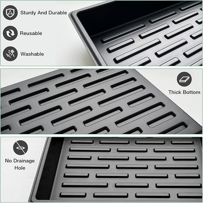 Seed Starter Tray, 5 Packs Plant Tray, Durable Plastic Growing Trays, Stackable Seedling Starter Trays Perfect for Indoor, Outdoor, Greenhouses, 16.5" L x 13.2" W x 2.8" H - Black
