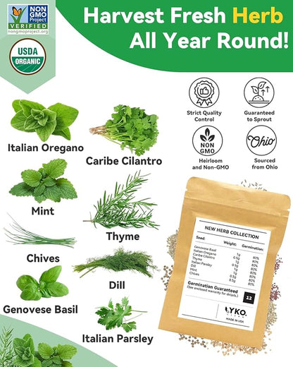 Gourmet Herb Seed Pod Kit Compatible with AeroGarden, idoo, Ahopegarden, Gardencube with Basil, Parsley, Thyme, Mint, Cilantro, Dill, Oregano, Chives - Compatible with All Hydroponics(8-Pod)