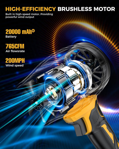 Leaf Blower Cordless with Battery and Charger,800,000 RPM,Extended Nozzle,Lightweight Handheld Design,Blower for Patio Cleaning,car Blowing Water,Blowing Leaves and Dust（Canary Yellow）