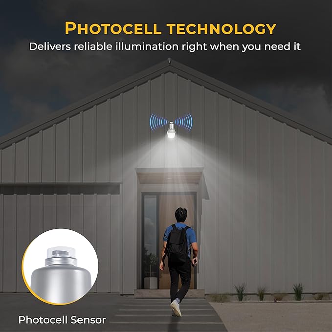 Touch & Glow Security Area Light - Outdoor Light Fixture - Dusk to Dawn Fluorescent Fixture for Patio, Driveway, Porch - Ultra Bright Security Light with Photocell - Wall Mount (Silver) - EZ-FLA