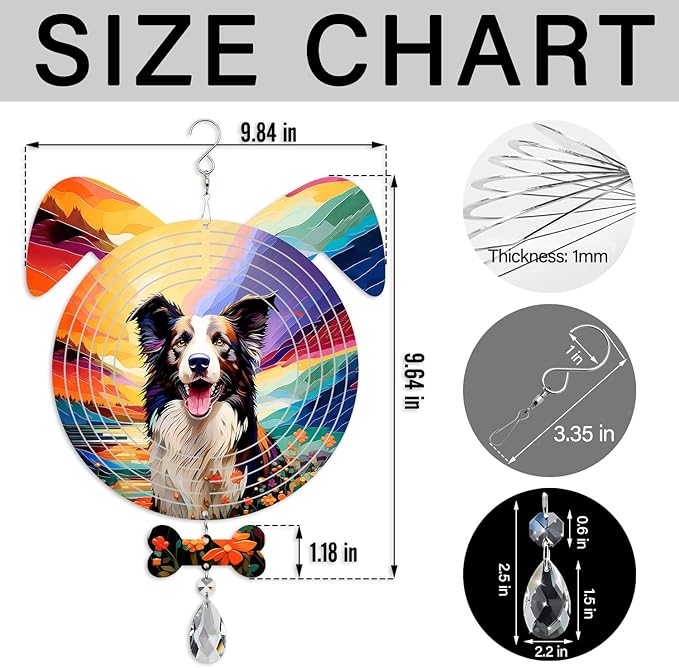 Border Collie Dog Ears Wind Spinner, Border Collie Wind Spinner Hanging for Yard and Garden