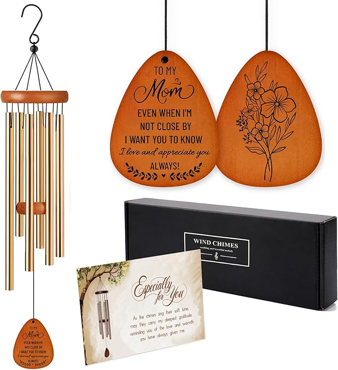 Wind Chimes for Mom Birthday Gifts from Daughter Son - Christmas Wind Chime, Long Distance Gifts for Mom, Mothers Day - Patio Garden Decor - Wooden Large Wind Chimes for Outside Indoor Outdoor (37")