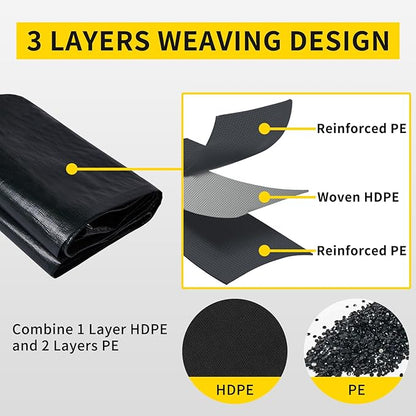 TEZONG Pond Liner,20x25Ft Pond Liners for Outdoor,28Mil PE Black Koi Fish Pond Liner,Reinforced Pond Underlayment for Water Garden,Waterfall,Fountain