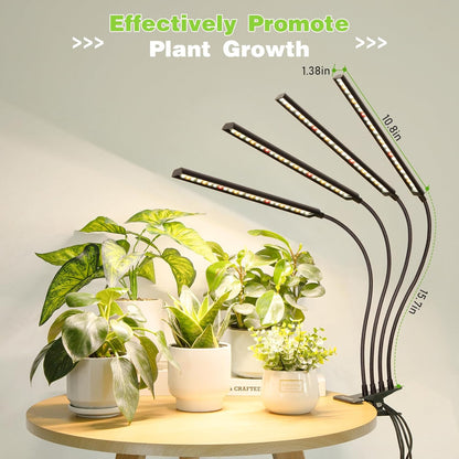 FOXGARDEN Grow Lights Full Spectrum, Four-Head Plant Lights for Indoor Growing with Flexible Gooseneck, 208 LEDs Clip Grow Lamp with 4/8/12H Timer, 4 Brightness Levels, Ideal for Indoor Growth